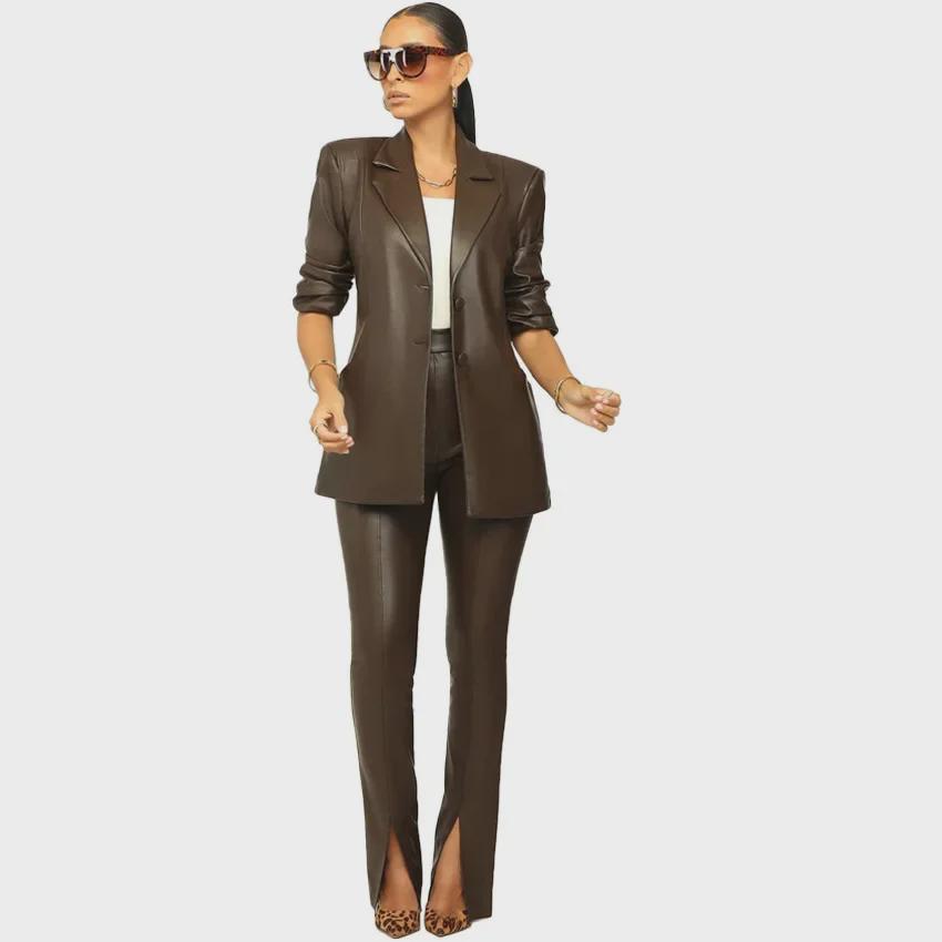 

Женский костюм WISH из искусственной кожи с узкими лацканами — коллекция осень/зима 2022 г. XXL