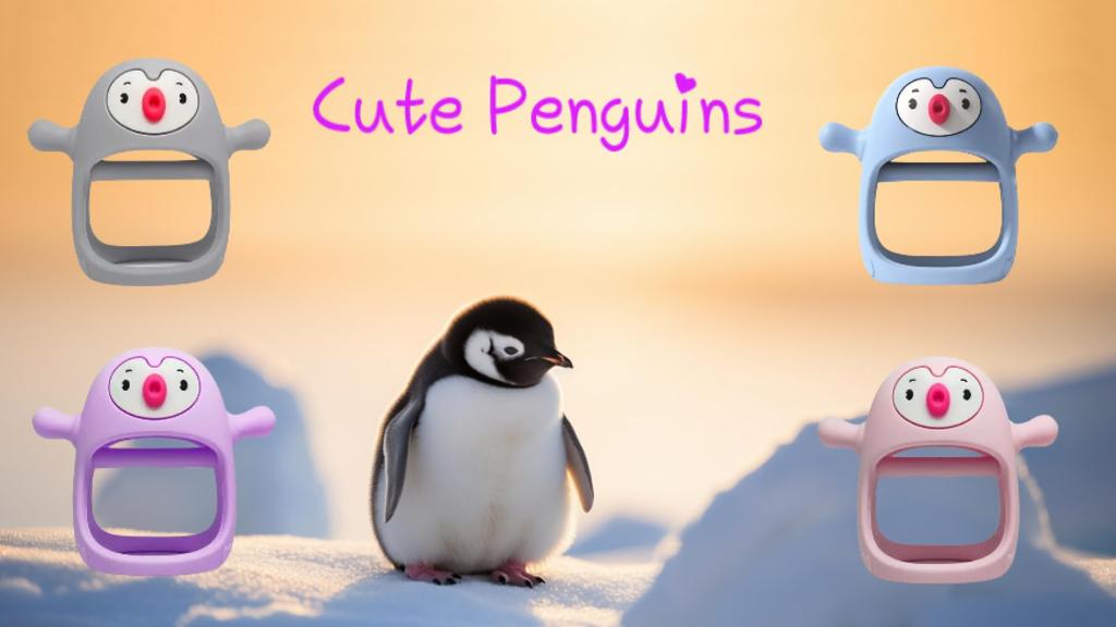 Niedlicher Pinguin-Beißhandschuh für einfaches Silikon-Baby-Zahnen lindert das Zahnen und der Schnuller bietet Trost und beruhigt Babys, hält, rutschfest