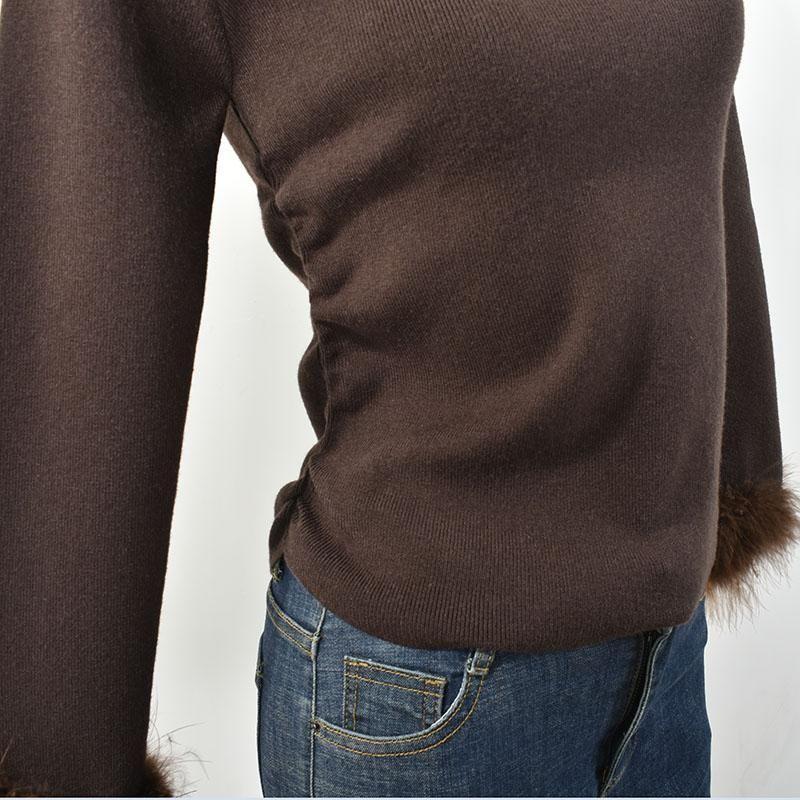 Halterneck Furry Patchwork Sweater Women's Autumn and Winter Inner Wear Fancy Elegant Silm Slimming Knitted Bottoming Shirt Tops
