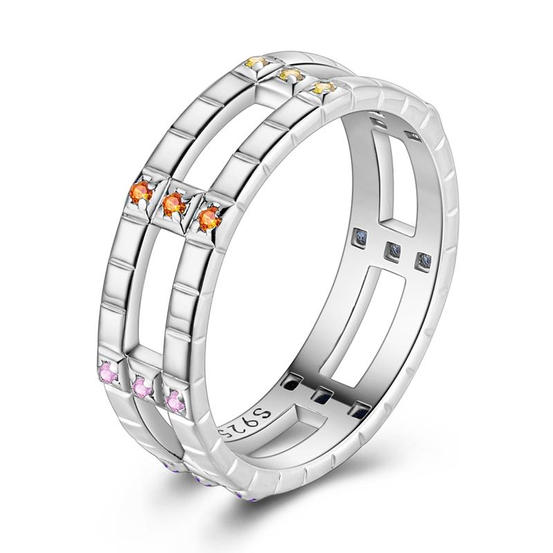 925 Sterling Copper Blue Ocean&Butterfly&Colorful Candy&Star&Retro Chain Wide Face Ring Ladies' Zircon and Accessories