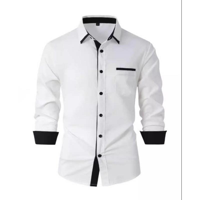 Camicia da uomo a blocchi di colore, vestibilità slim, manica lunga, traspirante, per il lavoro