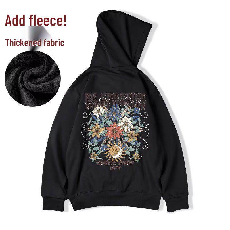 Trendy Fleece-Lined Plus Size Hoodie for Men, Loose Fit, Spring/Autumn Outerwear