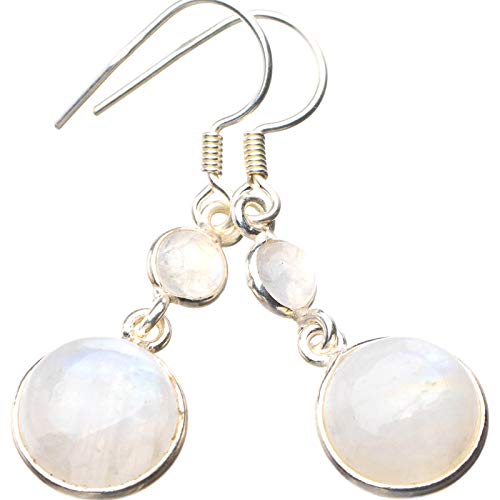 

StarGems® Natural Rainbow Moonstone Handmade 925 Sterling Silver Earrings 1.5 E1437