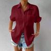 Summer Casual Solid Color Shirts Women Fashion Turn-down Collar Short Sleeves Pockets Buttons Cardigans Commute Slimming Blouses