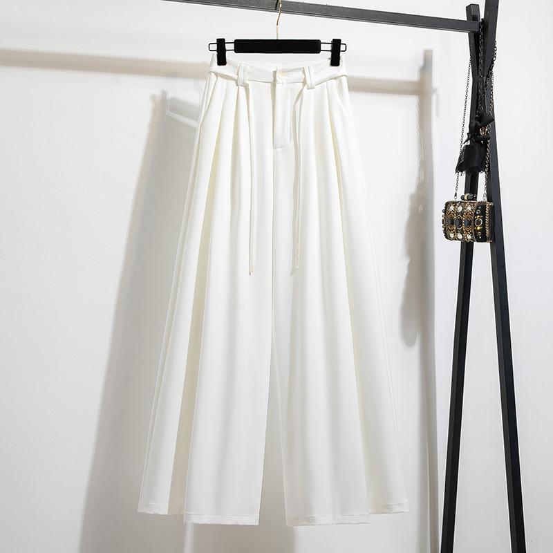 

DIMANAF Лето 2025 Женские брюки больших размеров с широкими штанинами, свободные, с высокой посадкой, базовые эластичные брюки, повседневные длинные брюки 4XL белый