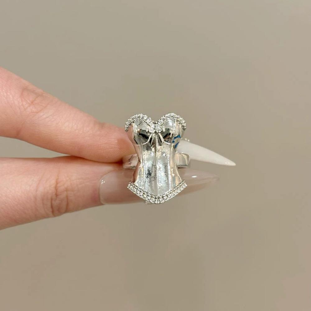 New Silvery Lace Bow Bundle Corset Ring Vintage Exquisite Personalized Vintage Fashion Jewelry Gift