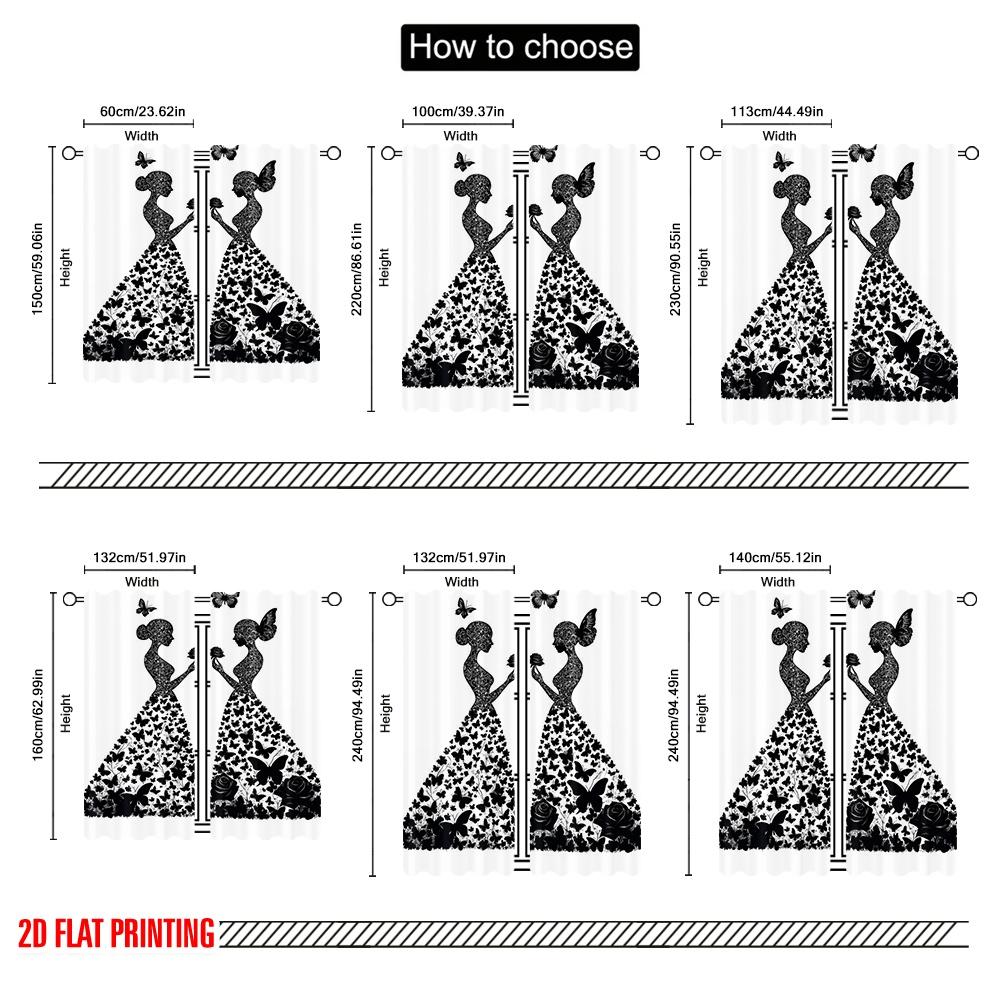 2 Stück, 2D-Flachdruck Vorhänge Rollos Schmetterlings-Zwillinge Vielseitiges Polyester (ohne Stange) Innendekorationen – Ideal für