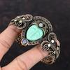 Green Carved Bone Face Cuff Bracelet Gemstone Bangle Copper Wire Wrapped Adjustable Cuff Bracelet Handmade Moonstone Bangle Copper Jewelry