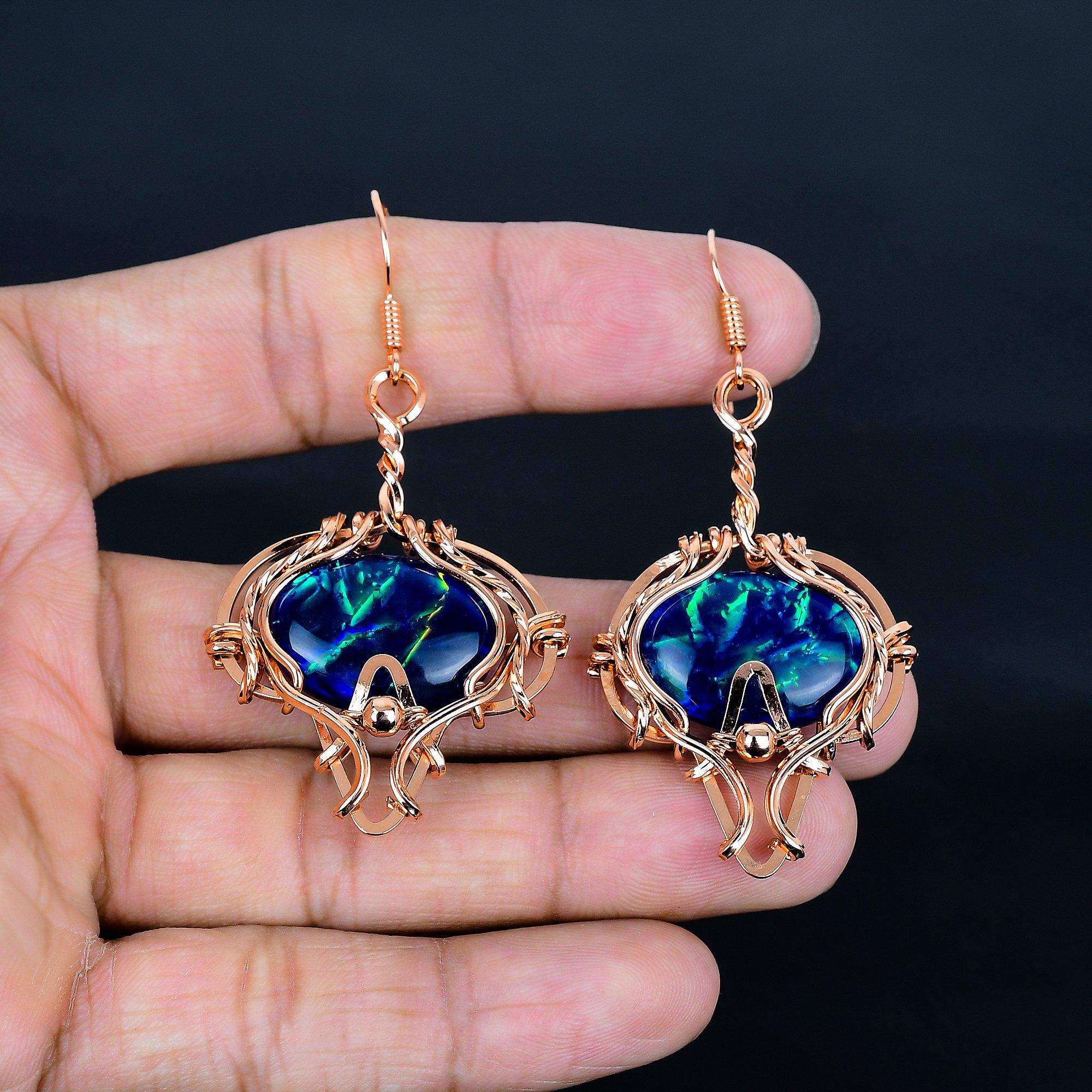 

Dico Glass Earrings Gemstone Jewelry, 999 Copper Wire Wrapped Earrings, Handmade Beautiful Jewelry Earrings 2.55 Inches