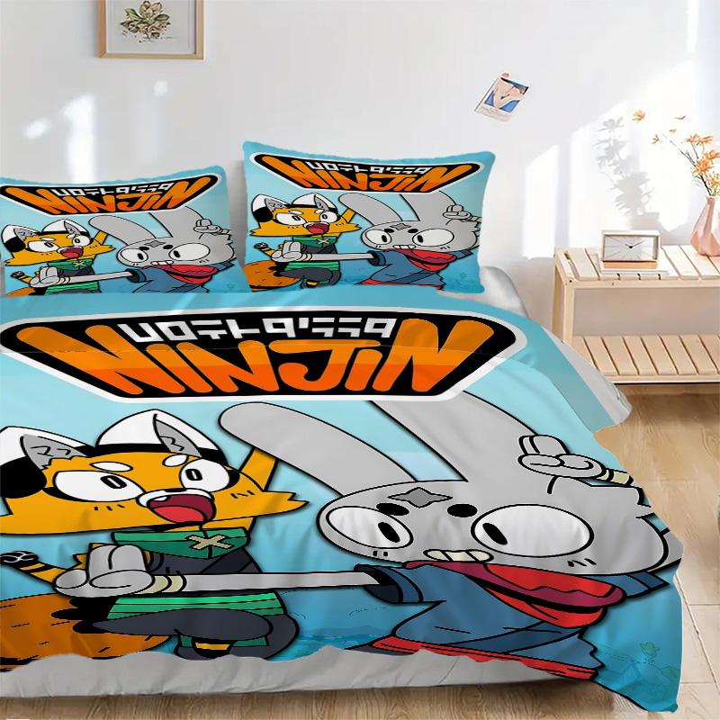 Cat Rabbit Ninjas Print 3Pcs Bedding Set,Duvet Cover with 2 Bedro,Pillowcase Home Birthday Gift