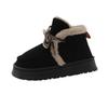 Fashion Women's Fashion Flat Snow Boots Winter New Round Head Suede Front Strap Non-slip Comfortable Thick Soled Cotton Shoes