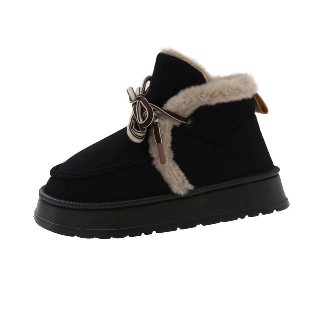 Fashion Women's Fashion Flat Snow Boots Winter New Round Head Suede Front Strap Non-slip Comfortable Thick Soled Cotton Shoes