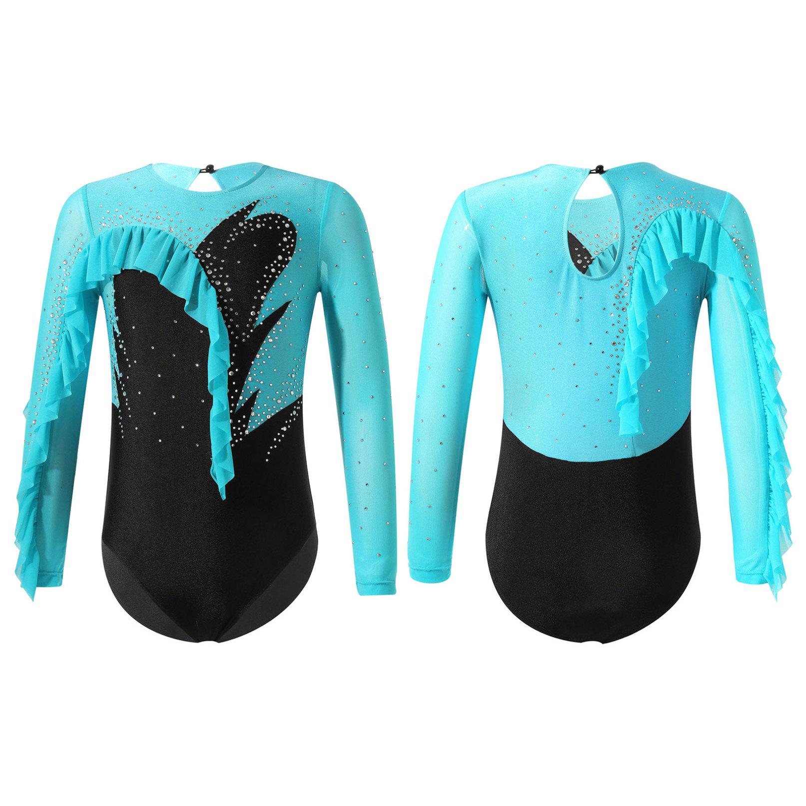 

Спортивний танцювальний гімнастичний трико для дівчаток з довгим рукавом і стразами, сценічний костюм балерини 9-10 Years червоний