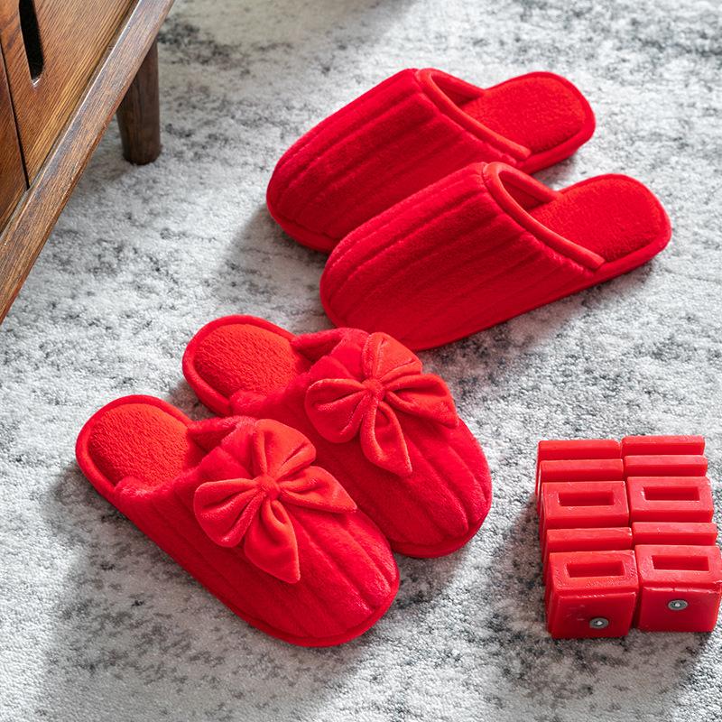 Baumwollpantoffeln Damen Hochzeit Heimgebrauch im Winter drinnen rutschfest Heimwärme Paar Plüsch Winter Herren
