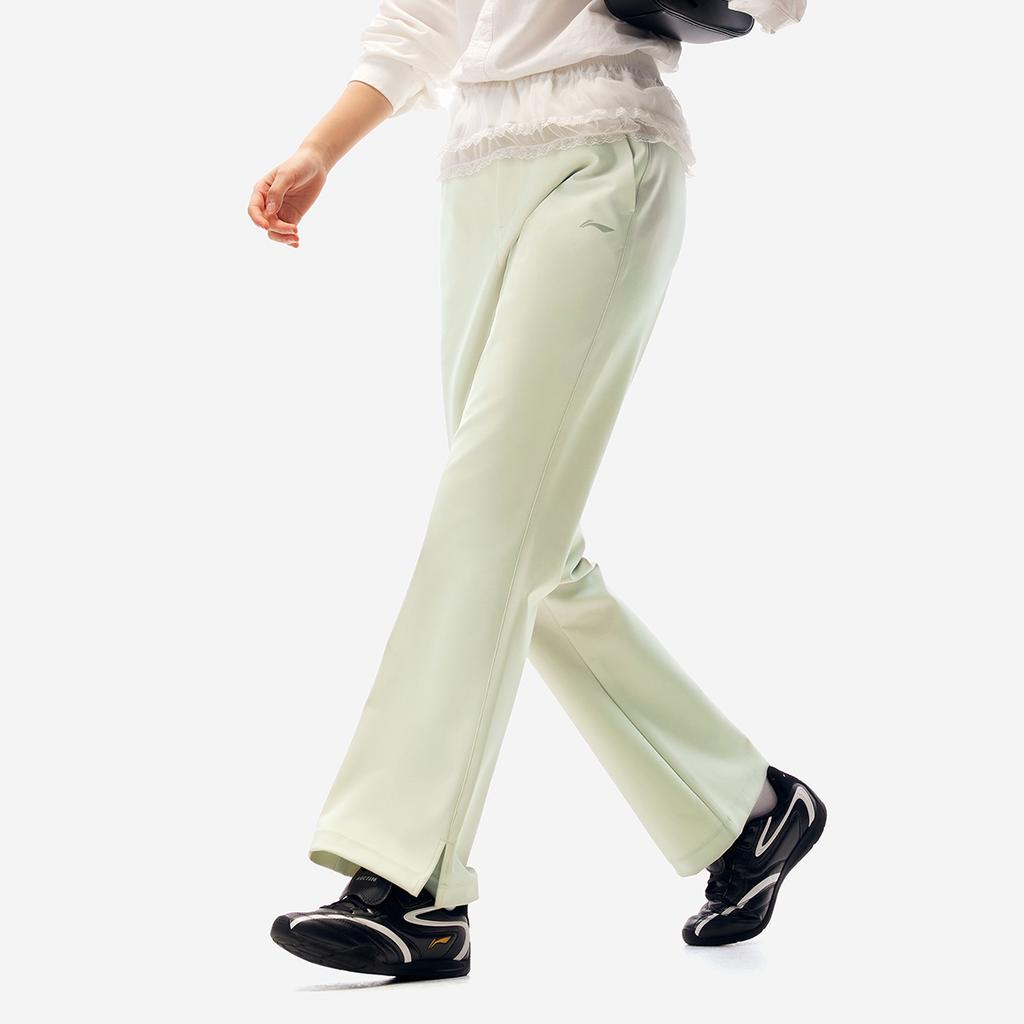 Li Ning Solid Color Mid Waist Breathable Versatile Flared Sports Long Pants Women Bottoms Gravel-White-Gray AYKV720-6