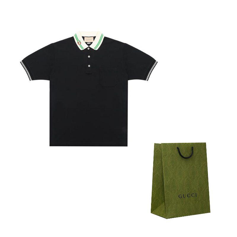 Gucci Men Cotton Piquet Polo With Interlocking G Black 658067-XJDI2-1043