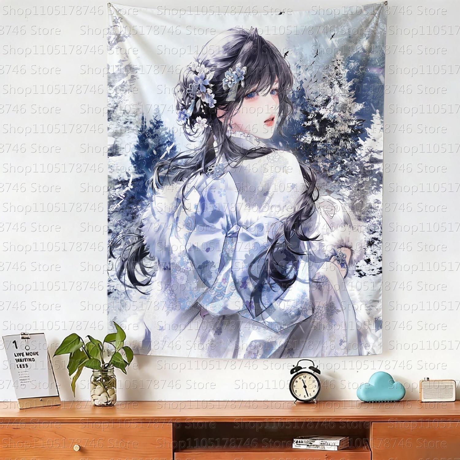 

Chinese cartoonstyle girl hanging cloth cartoon dormitory bedroom bedside tapestry wall background cloth house decorative cloth 74x94cm(29x37in)