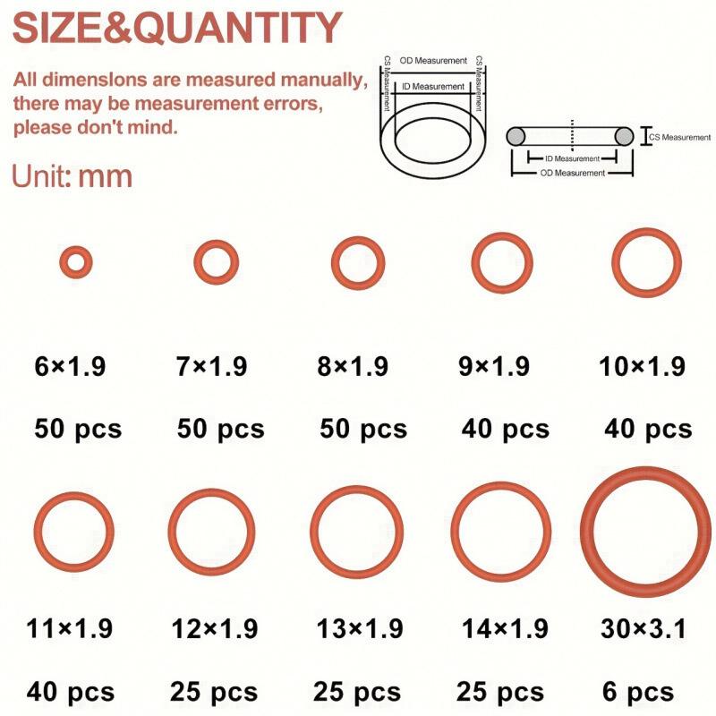 351pcs Silicone O-ring Set, 10 Sizes, Oil and Heat Resistant, Suitable for Cars and Pipelines