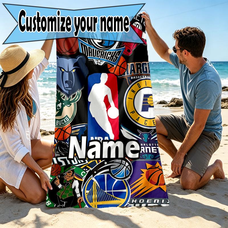 Custom Name Personalized basketball Print Beach Towel, for Trip Camping Beach Party Home Decor, Birthday Gift for Family & Friends