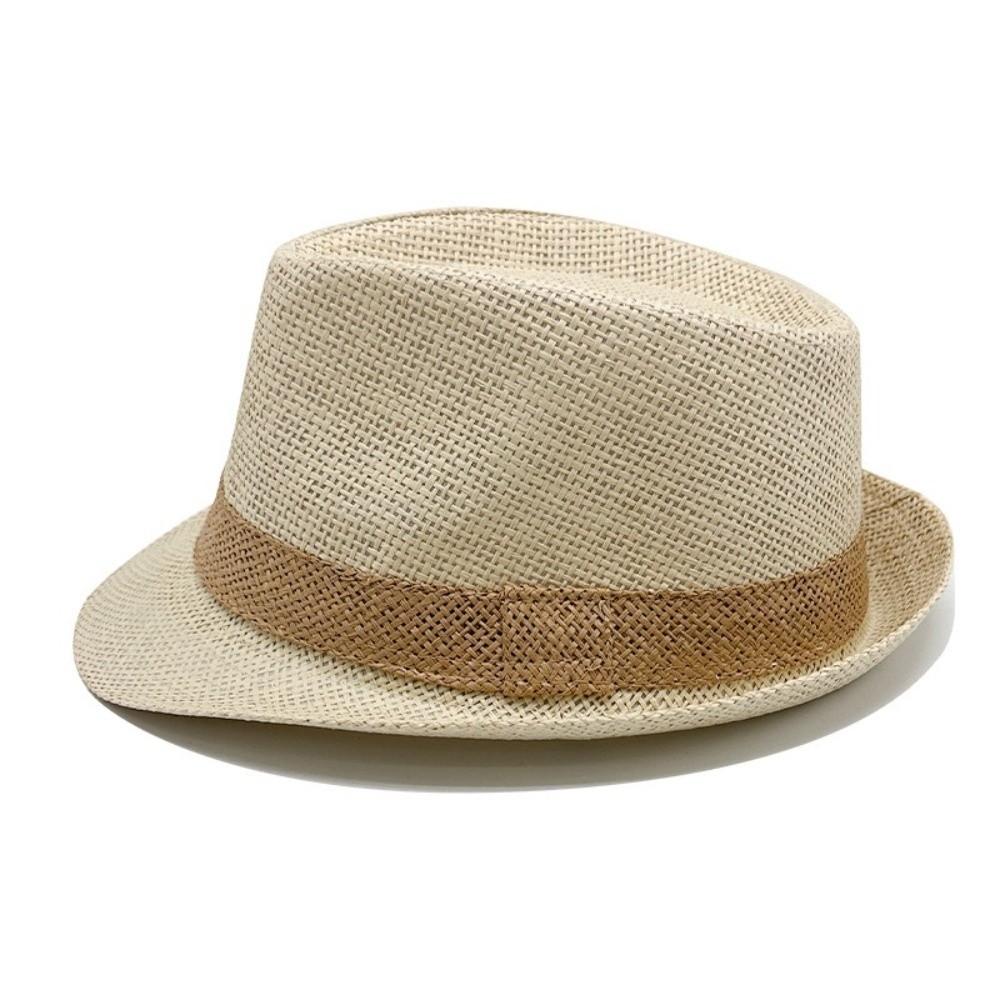 Wide Brim Jazz Hat Woven Stripe Panama Cap Fashion Beach Hat  Men Women