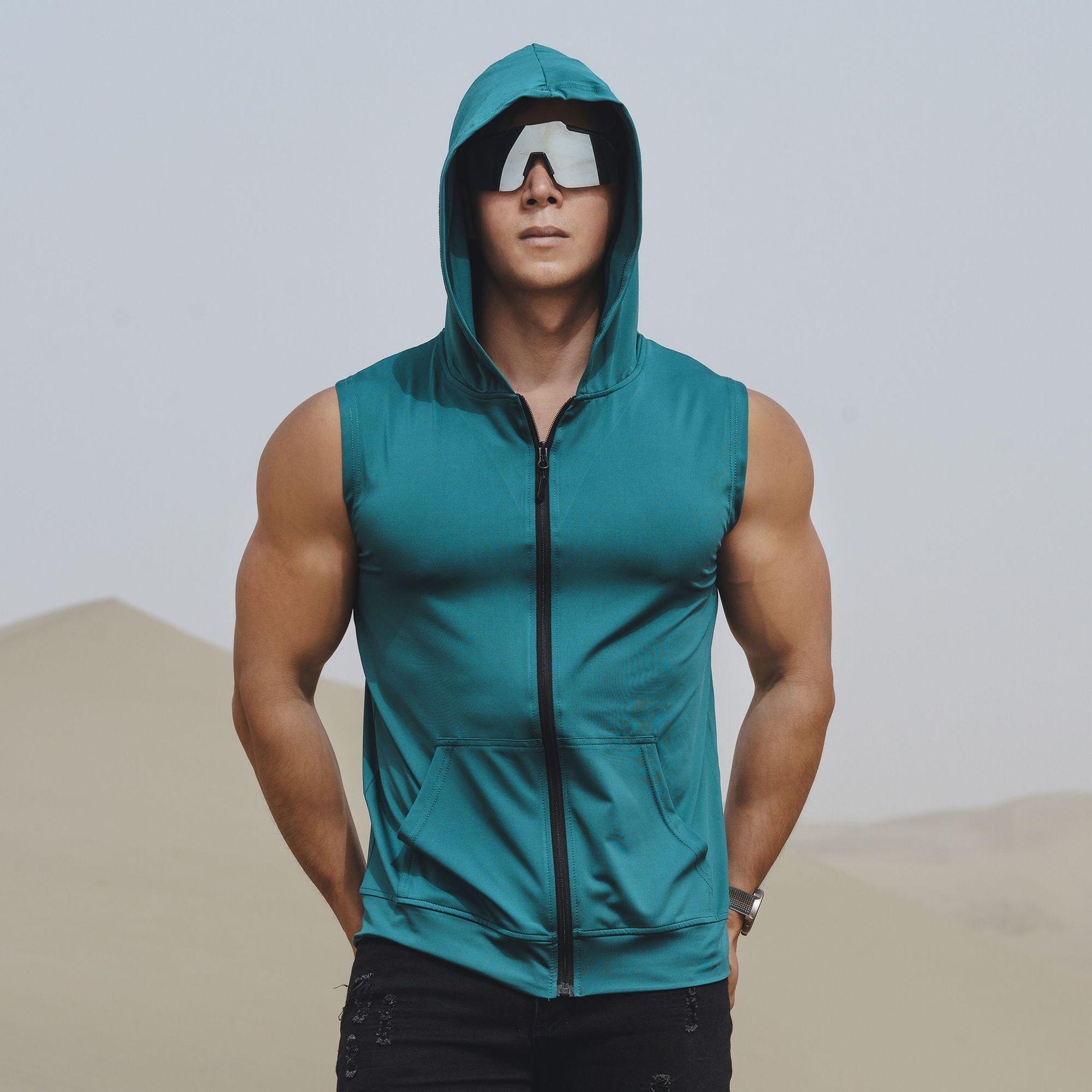 Men s Summer Quick-Dry Sleeveless Athletic Hoodie Vest XXXL