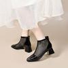 High-heeled mesh single shoes women's spring new iron bag head square head thick heel net boots rear zipper cool boots