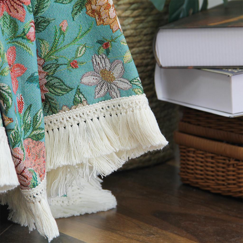 Lake Blue Jacquard Floral Sofa Cover Towel Anti-Cat Scratch Retro Festival Multifunctional Sofa Blankets Universal Sofa Cover