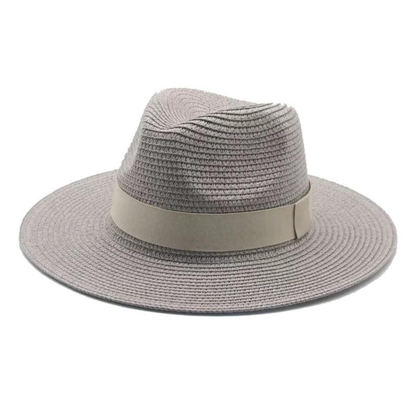 Black Ribbon Panama Straw Hat Flat Eaves Outdoor Spring and Summer Sunshade Beach Hats for Women