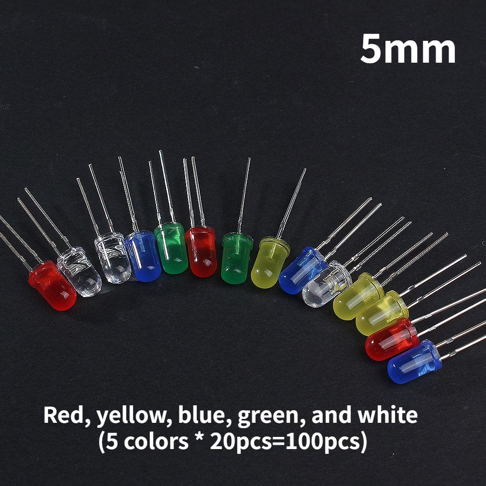 100PCS 3mm LED Diode 5mm Super Bright LED Emitting Diodes Assortment Set 2x5x7mm White Red Green Blue Yellow DIY Electronic Kit