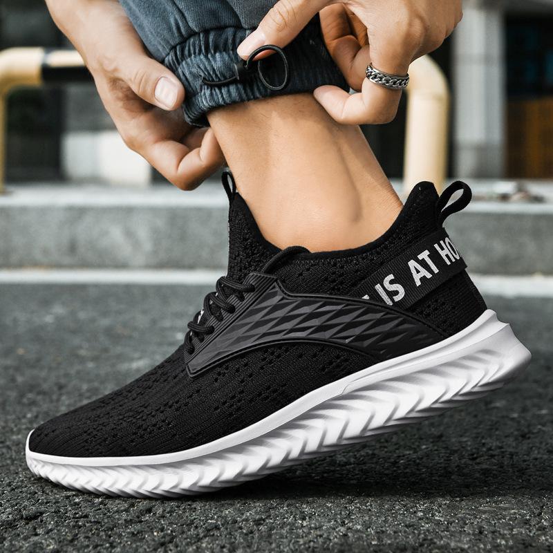 Men's Shoes plus Size Summer Flying Woven Hollow Breathable Sports Casual Shoes Men's Lightweight Trendy Running Men's Shoes