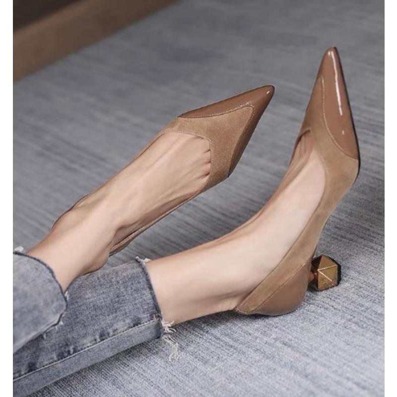 Fashion New Style Luxury Women's Fashion Mid Heel Special-shaped Heels Pointed Shallow Single Shoes Lady Leisure Comfortable Work Shoes