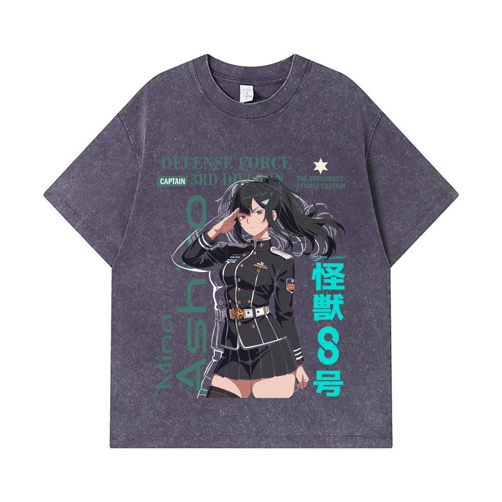 275 GSM Washed T-shirts 100% Cotton Kaiju No 8 V16 Mina Print Unisex Heavy Cotton T Shirt