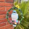 Bird On Wreath Figurine Resin Bird Hanging Decoration Garden Tree Hanging Bird Statue for Patio Porch Terrace Windows