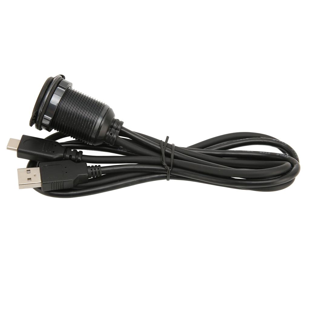 1m Kabel do auta se dvěma porty pro zapuštěnou montáž na palubní desku USB2.0 Samec na Samici Typ C 2.0 Kabel s LED světlem