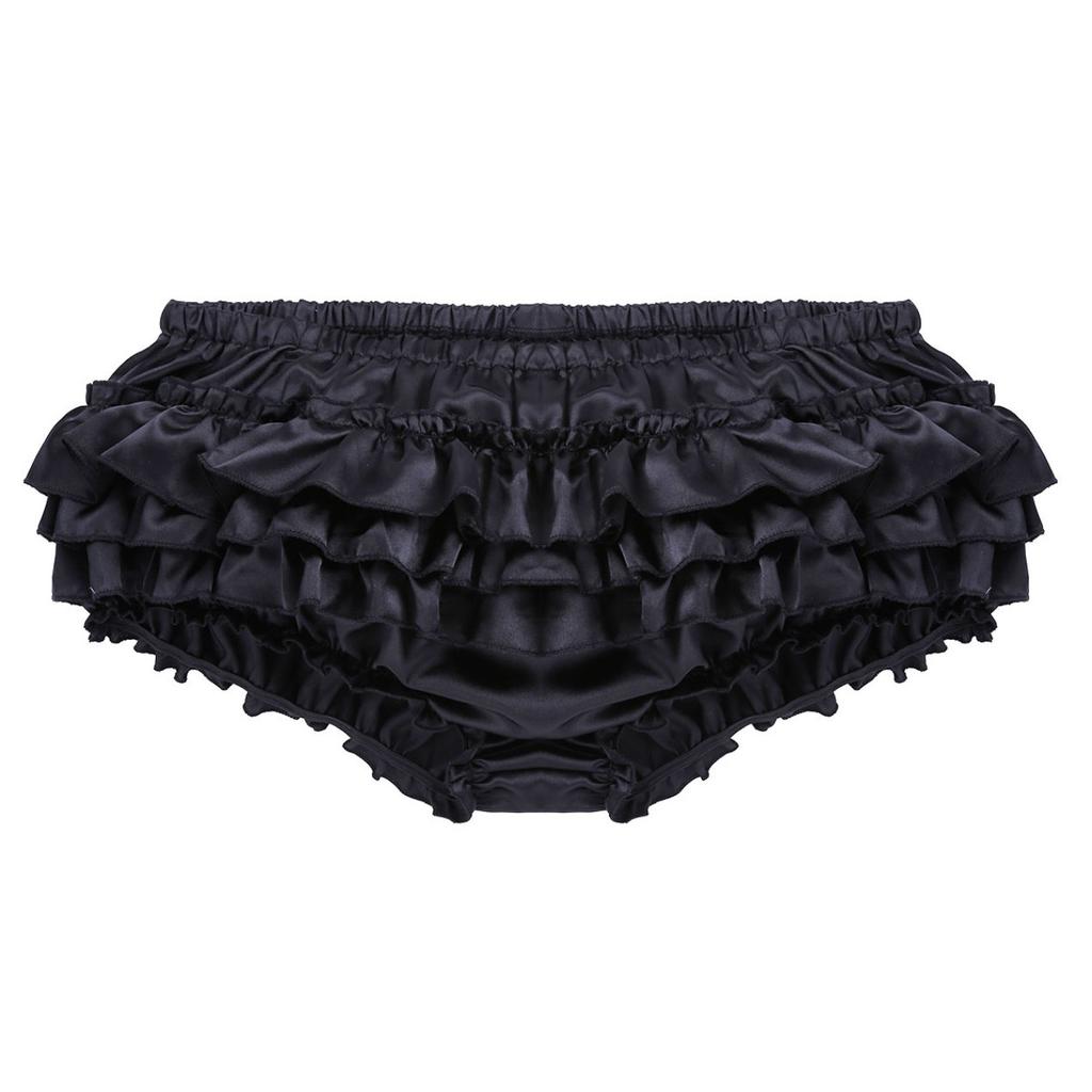 Mens Girly Lingerie Soft Shiny Satin Ruffled Bloomer Tiered Skirted Panties Briefs