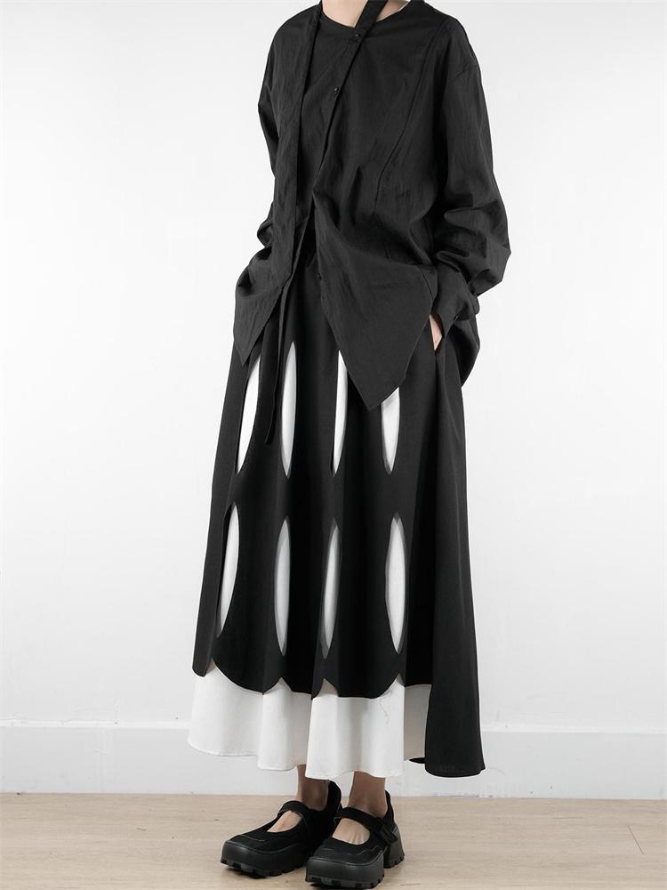 XITAO Hollow Out Contrast Color Pocket Skirt HQQ2441