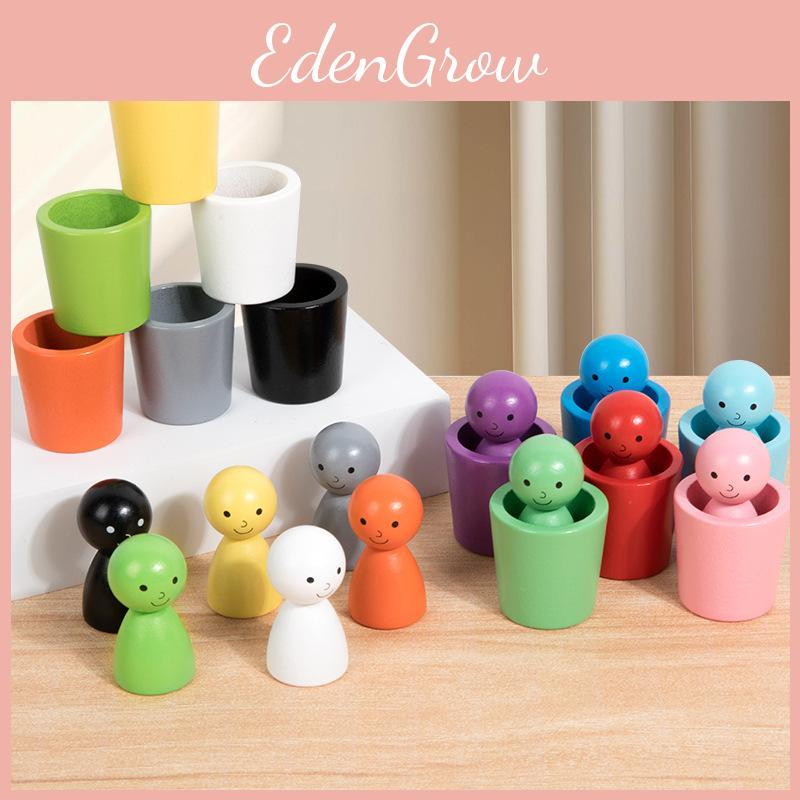 Montessori Farb-Sortierbecher aus Holz für Kinder Hand-Auge-Koordination Lernspielzeug