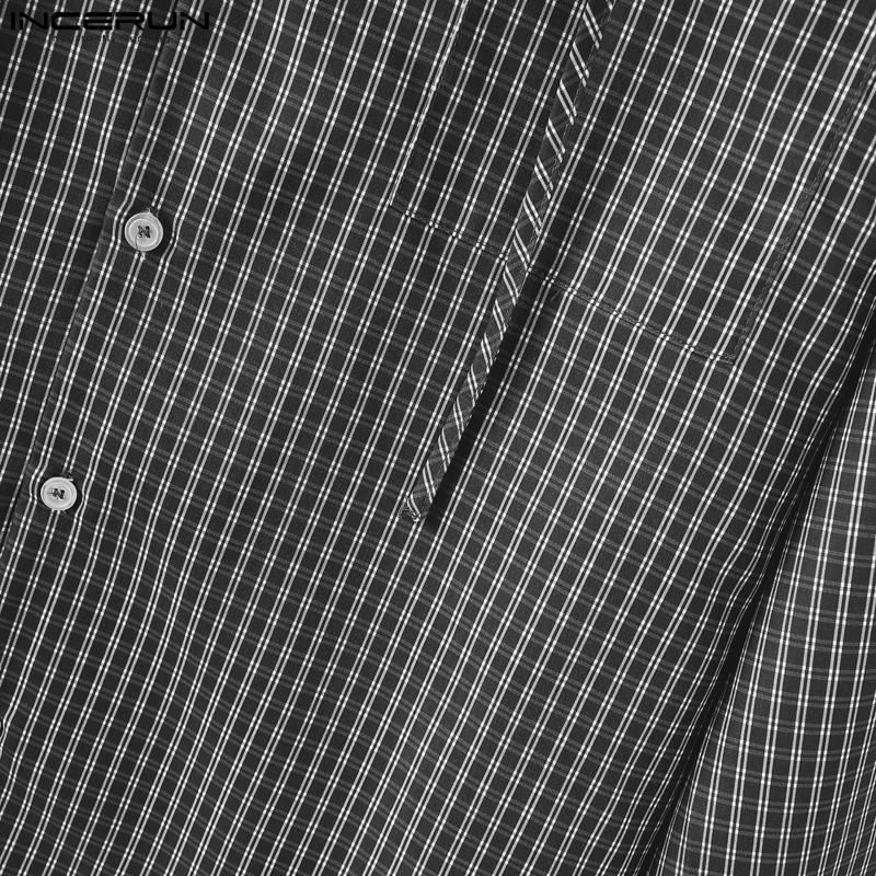 INCERUN Men Long Sleeve Buttons Plaid Print Hooded Shirts Casual Tops