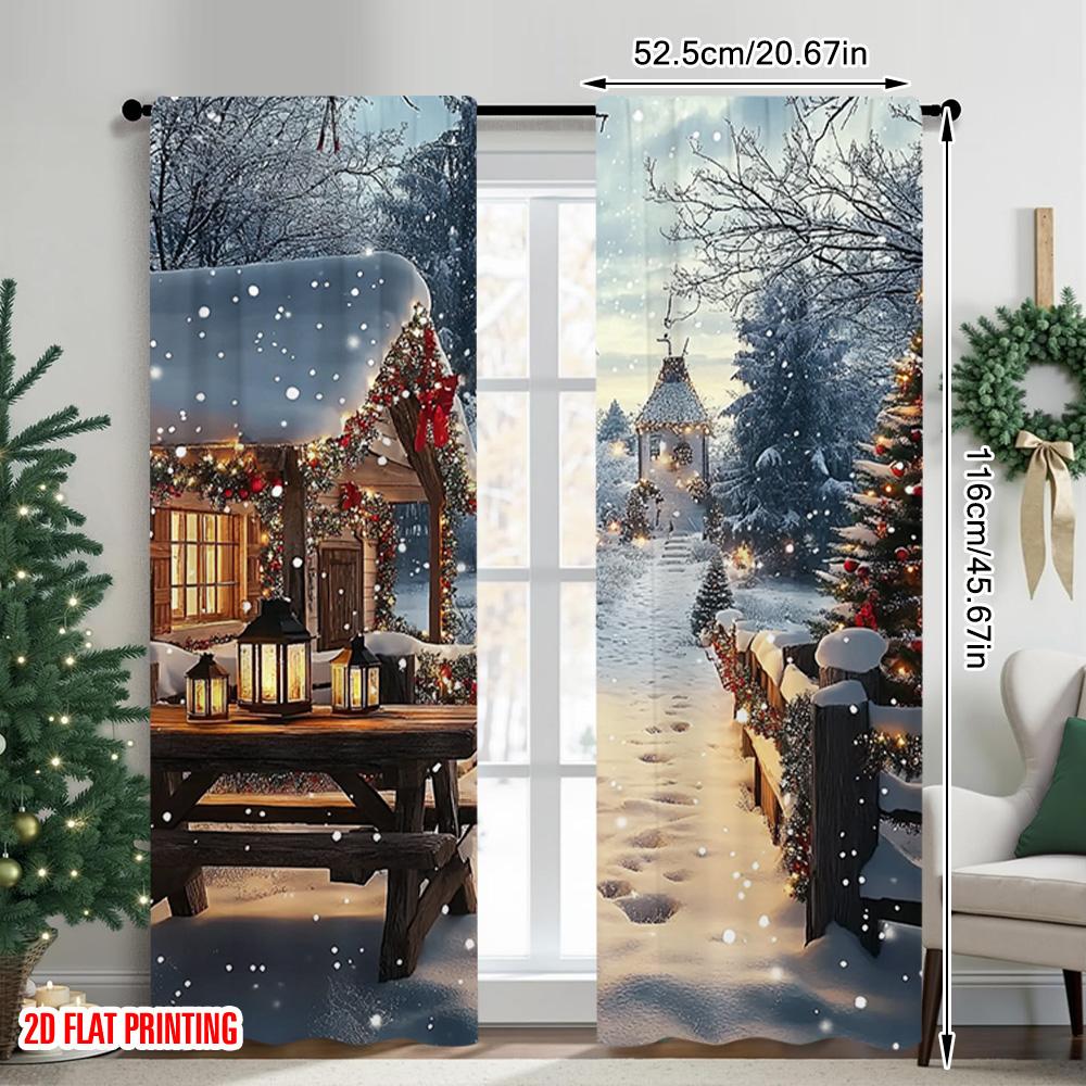 2pcs 2D flat printing Merry Christmas Popular Curtain winter1 Versatile Fabric Without Electricity Festive Wall Decor Use for
