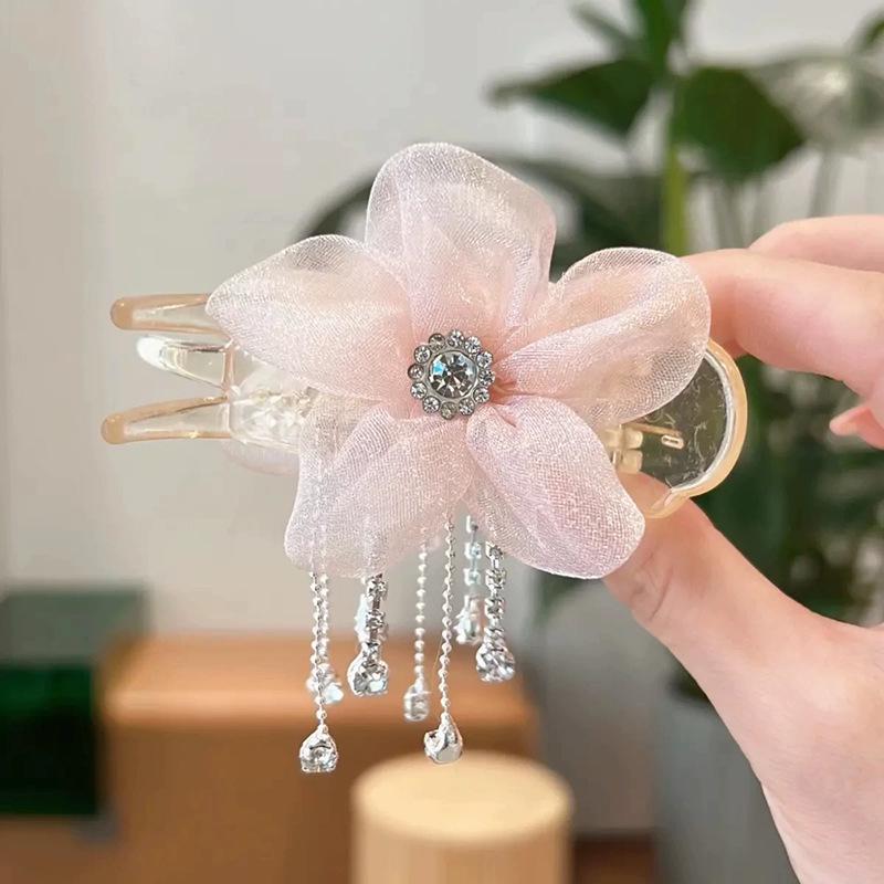 Diamond Flower Hair Claw Clip - Elegant Updo Accessory for Women