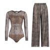Long-sleeved Sunscreen Swimsuit Women's High Elastic Thickened Mesh Loose Trousers European and American Swimwear Fitness One-piece