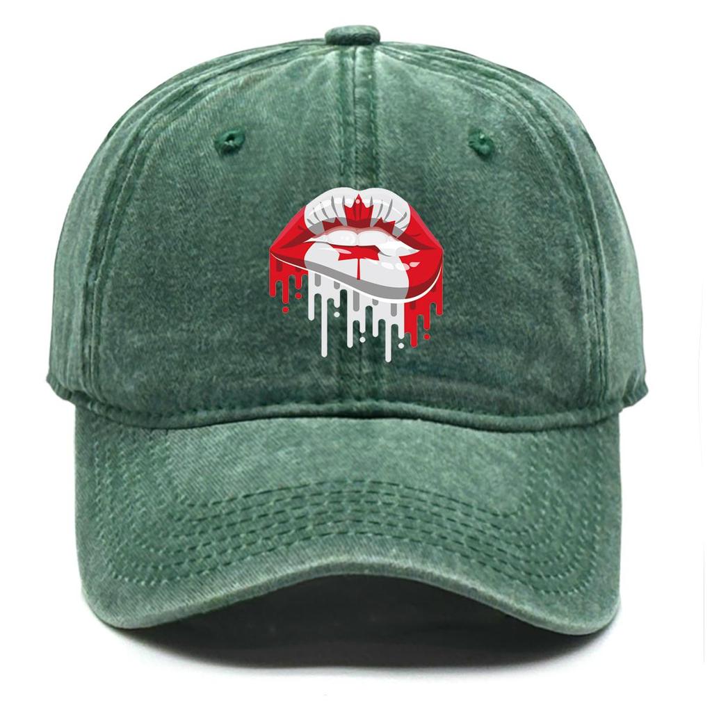Canada Flag Mouth Print Adjustable Sun Hat, Patriotic Flat Cap Stylish Adjustable Strap Casual Slouchy Snapback Baseball Hat