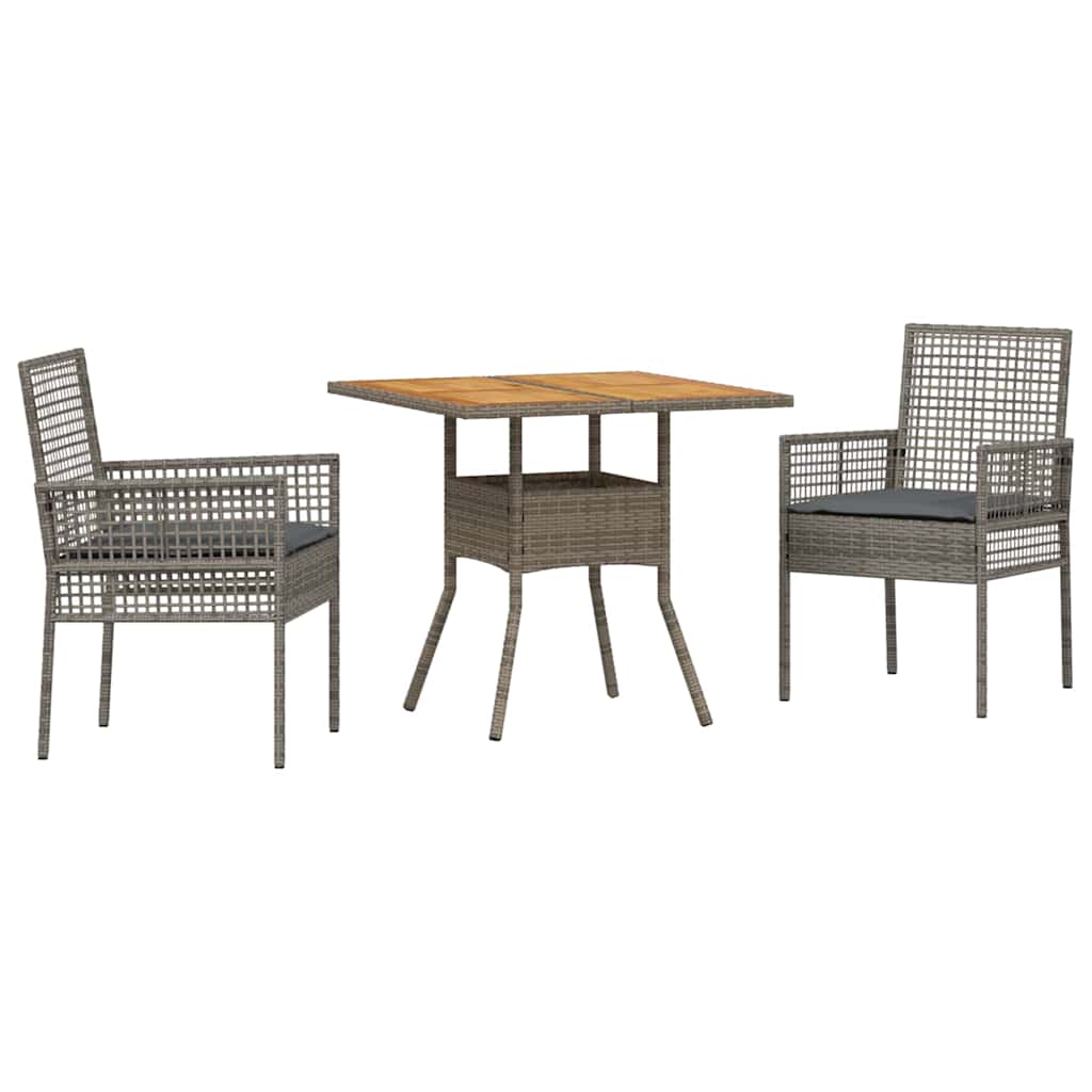Garden Dining Set 3 Pcs Grey Poly Rattan
