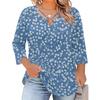Blusa Floral Feminina Plus Size com Manga Três Quartos, Blusa Casual, Túnica de Corte Amplo para Primavera Verão, Uso Diário, Trabalho e Saídas