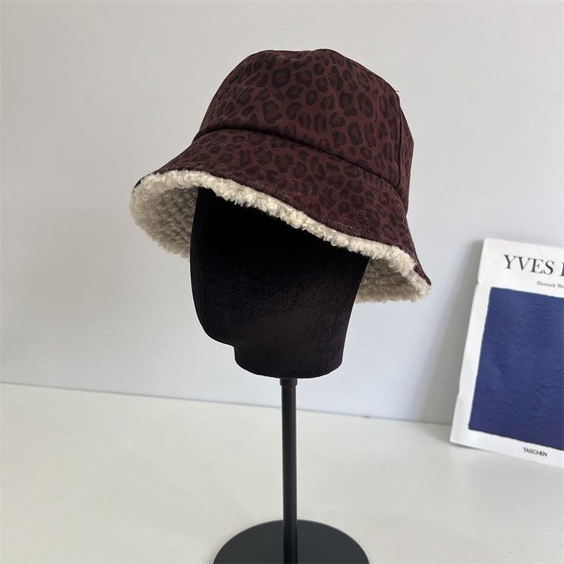 

Осень и зима новая леопардовая универсальная бархатная утолщенная теплая шляпа шляпа-ведро шляпа-ведро плюшевая шляпа-ведро M（56-58cm）