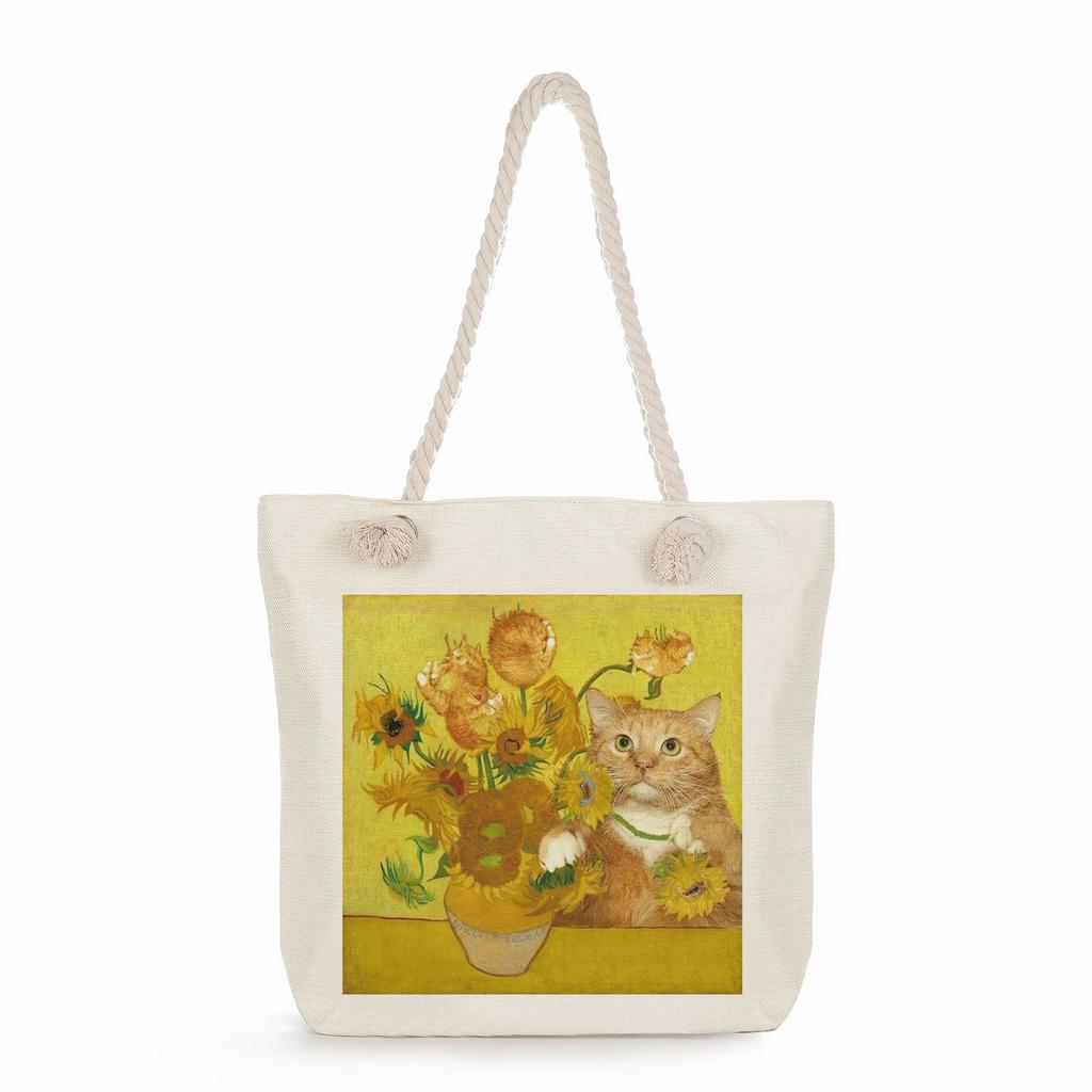 Painting print thick rope single-shoulder beach bag 7296