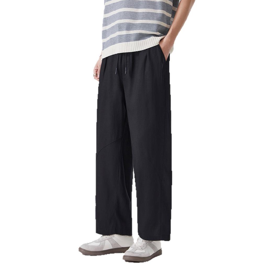 Summer New Lyocell Breathable Sweat-absorbing Nine-point Pants Men's Daily Commuting Loose Wide-leg Straight Casual Pants