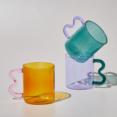 Kaffeebecher Buntes Ohr Glasbecher Handgefertigt Einfach Welle Kaffeetasse für Heißwasserbecher Geschenk Trinkgeschirr 300ml