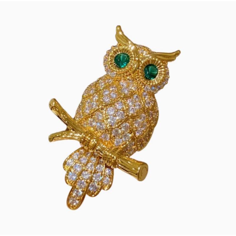 Full Diamond Animal Shape Owl Aesthetic Brooch Fixed Clothes Suit Jacket Corsage Men and Women Same Pin