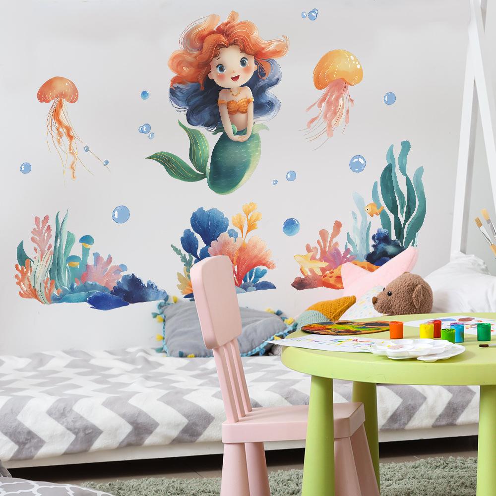 Cartoon Underwater Creatures and Mermaid Bathroom Home Decoration and Beautification Stickers